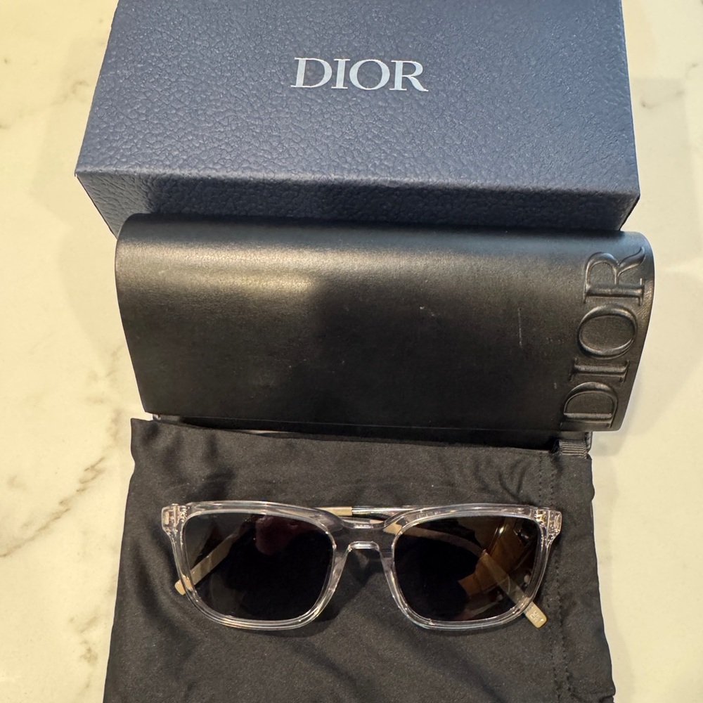 Dior Clear Crystal Frame Sunglasses with Dark Lenses